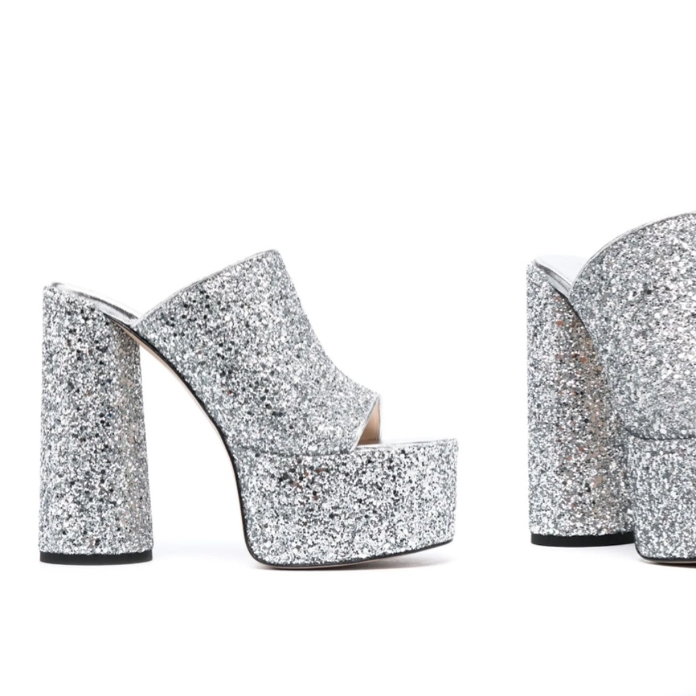 Wandler Glittered Platform Leather Mules